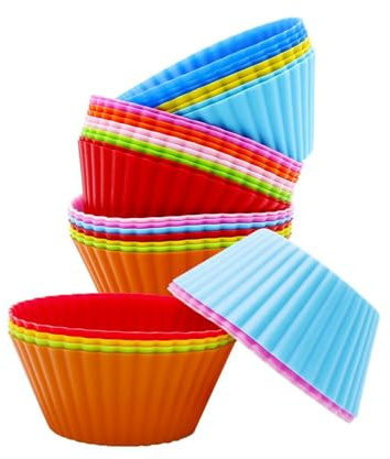 Stampo per Muffin in Silicone, 24 Rotondo Pirottini in riutilizzabili, stampo da forno per Dolci 9,2 cm, Perfetto per Friggitrice ad Aria e Cupcake.