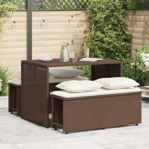 Mokuyary Grupo de comedor de jardín de 3 piezas, con cojín, color marrón, poliratán, jardín, mesa de comedor, resistente a la intemperie, muebles de balcón para porches, patios, terrazas