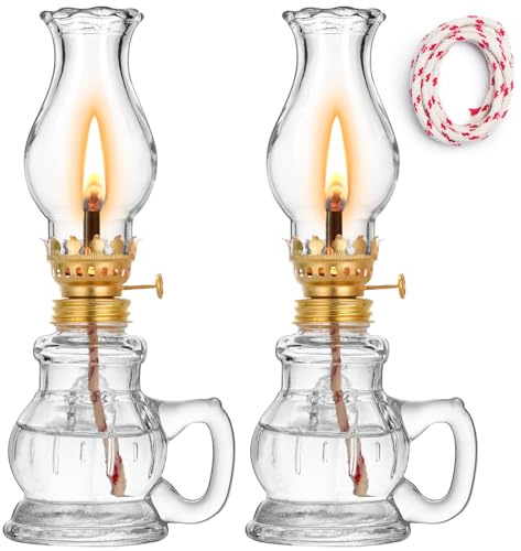 Chamber Oil Lamp Glass Kerosene Oil Lamps,Vintage Oil Lamps for Christmas | 2PCS Home Lighting Hurricane Lamp Clear Kerosene Lamp Lantern, Oil Lantern for Tabletop Decor