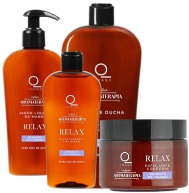 Kit Aromaterapia Relax con Extracto de Lavanda, Jabón de Manos 240 ml, Gel de Ducha 400 ml, Exfoliante 250 ml y Aceite Corporal 100 ml
