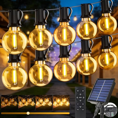 Catena Luminosa Esterno Solare 15M, Luci Solari da Giardino con Telecomando, 17+1 Lampadine LED G40, IP65 Impermeabile, Dimmerabile, Lucine Esterno Energia Solare per Patio Balcone Gazebo Matrimonio
