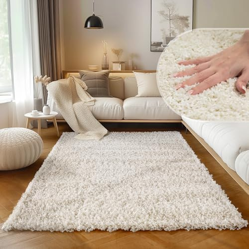 SIMPEX Hochflor Teppich, Unicolor - Einfarbig, Teppich Natur, 100 x 200 cm, modern & Stilvoll, Wohnzimmer Schlafzimmer