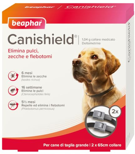 Beaphar Canishield Collier antiparasitaire Large 65 cm, 2 Colliers pour Chiens - Collier Anti-puces et Anti-tiques