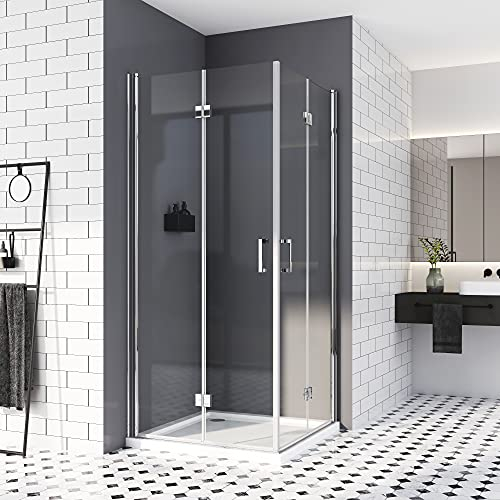 Duschkabine 75x90,Eckeinstieg Dusche Falttür 180º Duschabtrennung 6mm Nano-Beschichtung ESG Glas 195cm