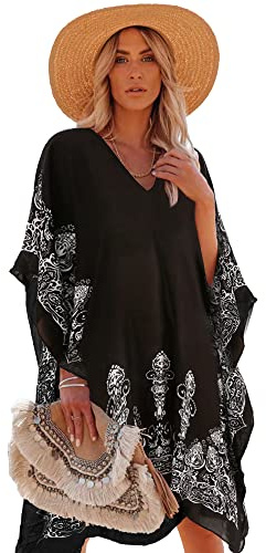 Moss Rose Women's Swimsuit Cover up Beach Kaftan for Bathing Suit with Floral Pattern