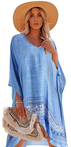 Moss Rose Women's Swimsuit Cover up Beach Kaftan for Bathing Suit with Floral Pattern