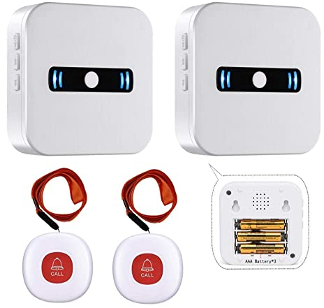 Daytech Notrufknopf für senioren Hausnotruf Notrufklingel für Senioren Mobiler Alarm Pager Notfall Armband Senioren Hausnotruf mit Notrufarmband für die Häusliche Pflege (2xEmpänger+2xSender)