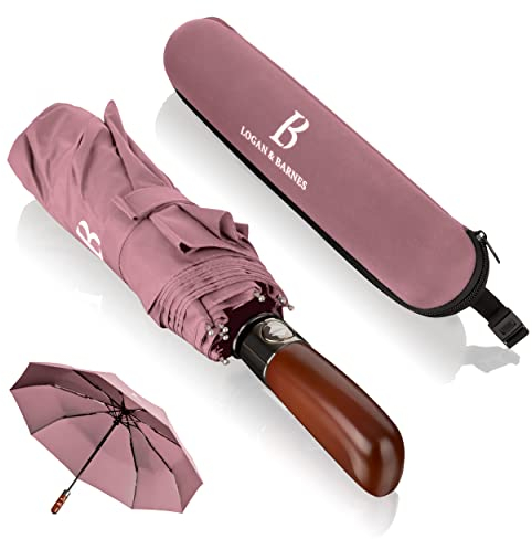 LOGAN & BARNES Regenschirm sturmfest bis 140 km/h - Taschenschirm mit echtem Holzgriff und zertifizierter Teflon-Beschichtung gegen Feuchtigkeitsschäden Modell Dublin