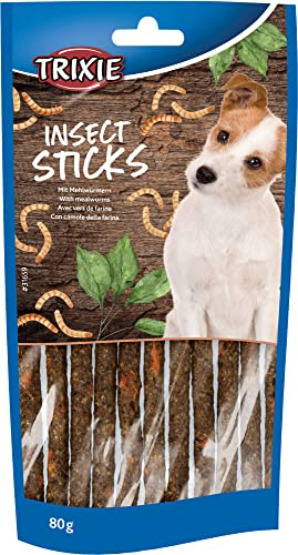 TRIXIE Hundgodis insekter mellanmålspinnar med mjölmaskar 80 g – glutenfritt premiumgodis för hundar – utan spannmål och socker, god belöning för träning och hemma – 31659