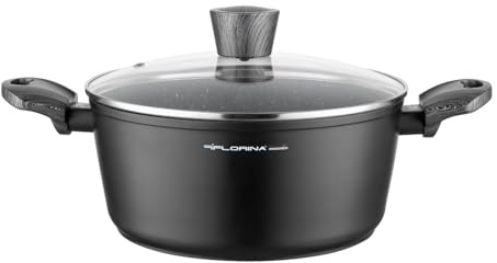 FLORINA Gryta Aluminium (4 l) I 24 cm Diameter I Kastrull med Glaslock - Non-Stick I Induktionsgryta - Oval I Perfekt för Induktionshäll, Gasspis och Elspis (Svart)