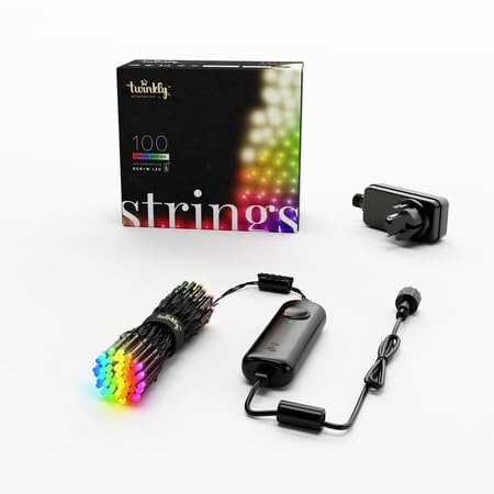 Twinkly Strings 100 LED RGB+Bianco, Striscia di Luci LED per Esterno e Interno, Luci Smart Multicolore, Compatibile con Alexa e Google Home, Luci Mappabili, IP44, Controllo App, Filo Nero, 8m
