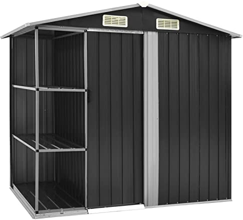 BULANED Gartenhaus mit Regal, Gerätehaus, Geräteschuppen, Gartenhütte, Gerätehäuser, Garten Hütte, Gartengerätehaus, Schuppen Garten, Anthrazit 205x130x183 cm Eisen