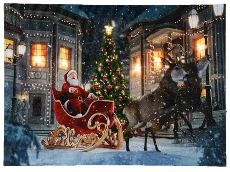 zeitzone LED Bild Weihnachtsmann Schlitten Rentiere Weihnachten Leinwand Wandbild 28x38cm