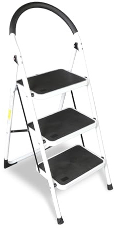 TCE 3 Step Ladder, 400lbs Ergonomic Folding Stool with Anti-Slip Pedal, Step Stool with Padded Handle for Kitchen, Household, Offices