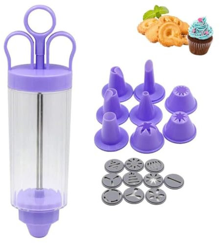 KOMUNJ Pastry Syringe, Cream Syringe with 8 Nozzles, Cake Decoration Pen, Icing 10 Types Floral Pattern Decoration, for Cupcakes, Muffins, Cakes, Sandwiches, Donuts