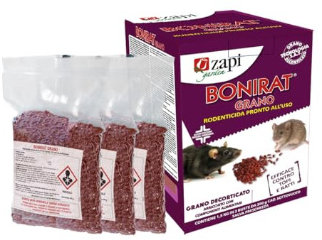Zapi Garden | Bonirat Grano, Rodenticida Pronto all'Uso, Efficace contro Topi e Ratti, Grano Decorticato con Componenti Alimentari, 3 Buste Sottovuoto 500g, 1,5 kg