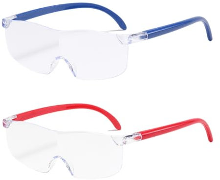 Lupa de Lectura, 2 Piezas Gafas de Aumento 300%, Gafas de Aumento, Gafas Lupa Gafas con Mucho Aumento Gafas, para Leer Coser y Trabajar, para Usuarios de Gafas, rojo, azul