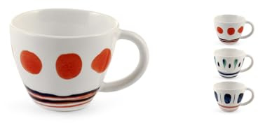 H&H -Boho Kaffekoppsset i 12 delar, färgglada, rustika porslinsmuggar, 125 cc, tvättbara kaffekoppar