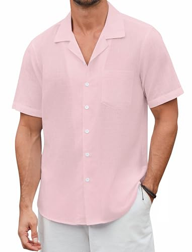 Enlision Chemise Lin Homme Manches Courtes Été Leger Chemises sans Repassage Homme Boutonnée Coupe Régulière Chemisette Décontractée Classique Couleur Unie avec Poche