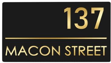 Hausnummernschild mit Straßennamen Acryl Hausnummer Türschild Personalisiert mit Gravur 3D Namensschilder Haustür Straßenschild, 28cm x 15cm (Schwarz-Gold)