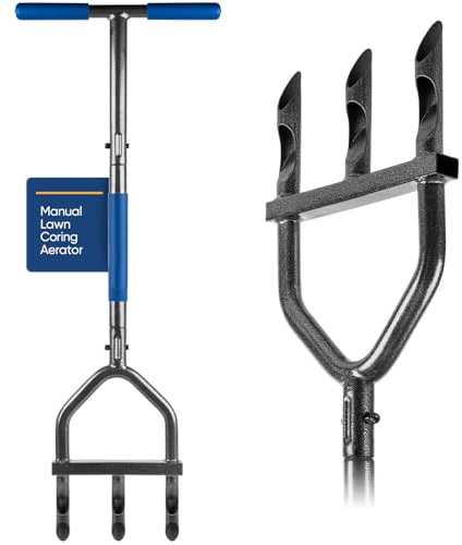 Huracan Aerifizierer für Rasen, 2-in-1 Rasenlüfter 100cm, Rasenbelüfter mit 3 Hohlspoon, Rasenkernlüfter mit Reinigungswerkzeug, T-Griff-Rasenspecht Aerifizierer für verdichtete Böden, Rasenpflege