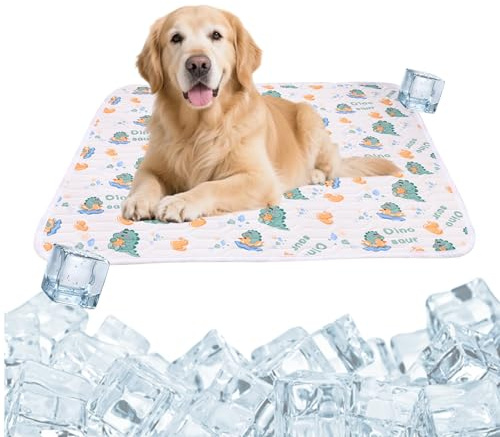 KASESSS Cama Refrescante para Perros, Manta Refrescante Dibujos de Dinosaurio, Alfombra Fria para Perros, 70X50CM