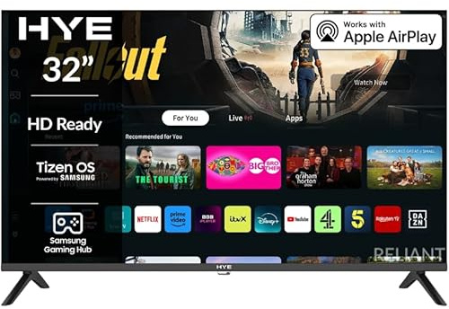 HYE TV - Smart TV, 32 Screen Size, HD Ready Resolution, Apple AirPlay, Samsung Tizen OS & Gaming Hub, Versatile Connectivity, Black, Perfect For Streaming, Gaming & Entertainment - 32HDS1008