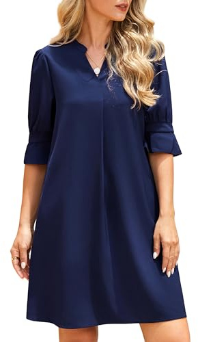 Enmain Robe d'Été pour Femme Décontractée Col en V Robe Chemise Chic Élégante avec Manches Courtes à Volants et Poches