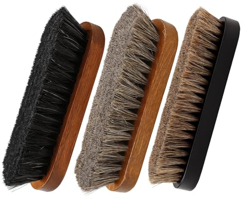Schuhbürste, Wildlederbürste, Schuhputzbürste, 3 Stück Set mit Rosshaarbürste für Schuhe, Lederbürste, Wollwalk Bürste, Kaschmirkamm, Buche Holz, 12,3 x 4,0 x 1,1 cm