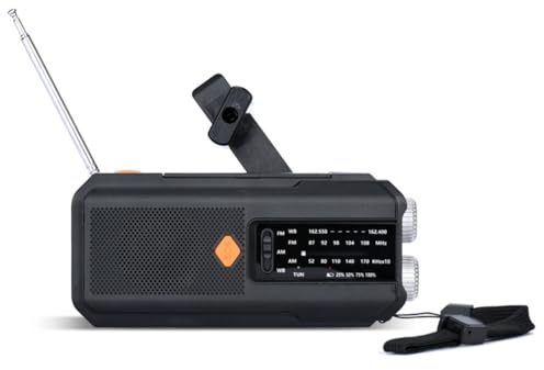 Buhdjfnke Radio D'Emergenza Portatile con Alimentazione Solare e Manovella, Torcia LED, Batteria di Stoccaggio da 5000mAh, Ricevitore FM Globale, Alta Qualità, Funzione di Allerta SOS, Annunciatori Ne