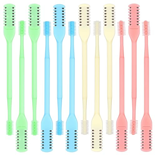 12 Pcs 2-in-1 Nasal Hair Trimmer Double Sided Nose Knife Nose Hair Cutter 360° Rotating Manual Nasal Hairs Cutter Portable Nostril Hairs Remover Tool Sticks Soft Cleaning Brush for Men Women Travel