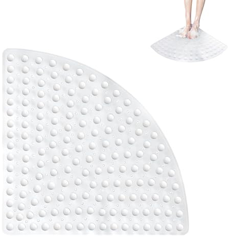 Huamirra Hörnbadmatte Triangelform, 70 x 70 cm Duschmatta halkfri, duschinsats halkfri, badkarsmatta halkfri, halkfri matta, med sugkoppar och dräneringshål, för dusch och bastu (vit)