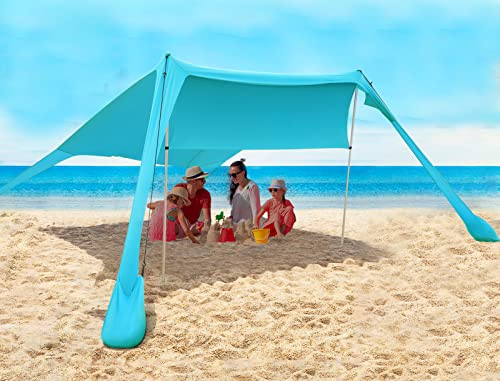 Tente de Plage de avec l'ancre de Sable, Sunshade portative d'auvent auvent Portable abri de Plage avec Protection UV UPF50+ et Poteaux en Aluminium