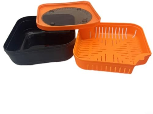 Glewi Boîte à appâts de pêche avec cadre intérieur, panier de drainage, récipient de rangement ventilé pour appâts vivants pour la pêche à la carpe, noir/orange
