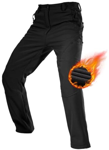 FREE SOLDIER Herren Winter wasserdichte Skihose Jagd Outdoor Hose Winddichte Thermohose Winterhose Softshellhose zum Klettern und Wandern(Schwarz,44 Lang)