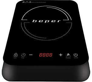 BEPER BF.700 Placa induccion 1 Fuego en Cristal Resistente - Placa Induccion Portatil con 10 Potencias, 10 Temperaturas y Temporizador Programable, 2000W