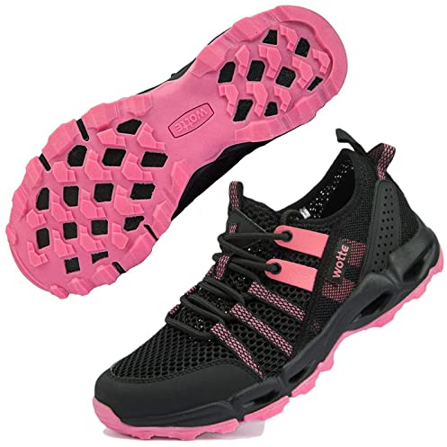 Ranberone Scarpe Sportive da Esterno Antiscivolo da Donna Scarpe da Acqua in Rete Traspirante Scarpe da Trekking Scarpe estive da Passeggio Rosa Nero 44