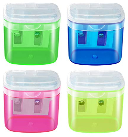 Manual Pencil Sharpeners, 4PCS Colorful AK1980 Compact Dual Holes Sharpener with Lid for Kids & Adults, Portable Pencil Sharpener for Travel School Office and Art Room