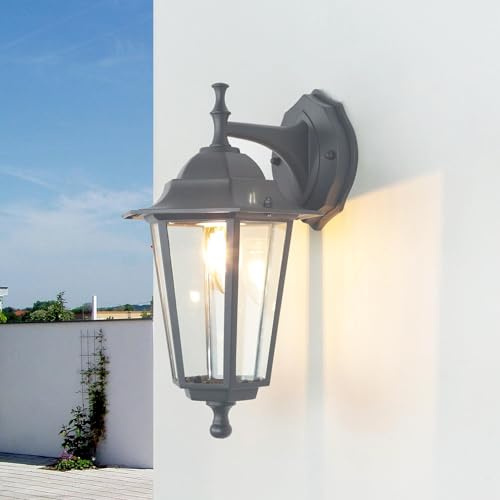 Licht-Erlebnisse Applique per esterni Paris design rustico a lanterna color nero E27 impermeabile IP44 Lampada a muro ideale per il giardino, terrazzo, balcone