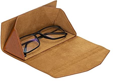 Solo Pelle Faltbares Brillenetui aus echtem Leder, tragbare Brillenbox zum falten, Brillen Etui mit Magnetverschluss Sonnenbrillenetui für Herren Damen Kinder (Cognac Braun)