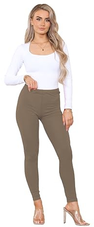Elum Women's Plain Stretchy Soft Leggings with Elasticated Waistband Mocha