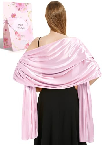 Xnova Silky Satin Scarf Wraps for Women Ladies Scarves Brides BridesmaidsStole Shawl for Wedding Evening Party Girls Gifts Ivory Metallic(Pink-Purple,One size)