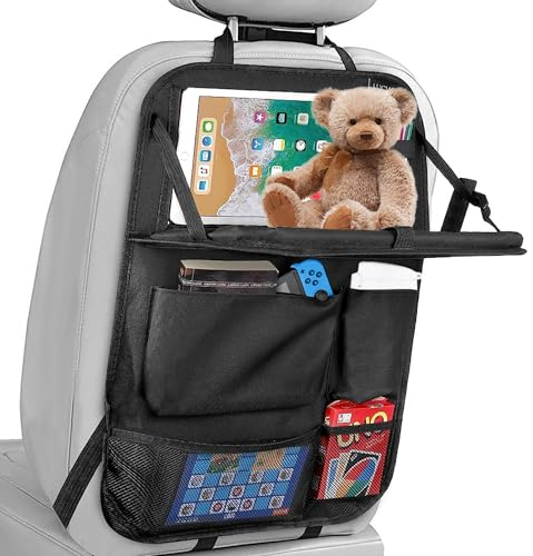 Duscdesp Autositz Organizer, Rückenlehnenschutz Auto Kinder, Auto Organizer Kinder mit Faltbarer Tischablage, Transparente iPad-Tablet-Tasche mit Touchscreen, Wasserdich (Eine Packung)