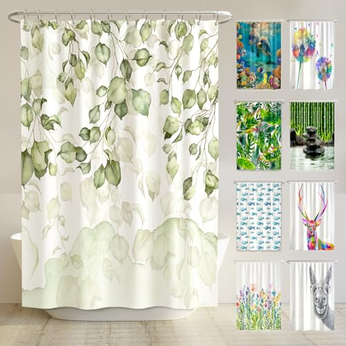 arteneur® - Hängende Blätter - Anti-Schimmel Duschvorhang 180x200 - Öko-Tex Standard 100 - Beschwerter Saum, Blickdicht, Wasserdicht, Waschbar, 12 Ringe
