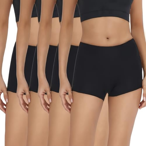 Flintronic Women's Boxer Briefs, 4 Packs Boyshort Panties Anti Chafing, Breathable Knickers, Soft Comfortable Safety Shorts for Under Skirt, Black, L
