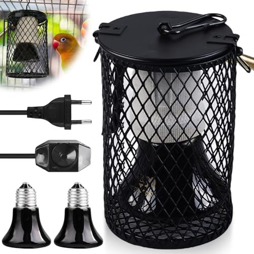 Reptilien Wärmelampe, Keramik Wärmelampe mit Schutzkorb, Infrarot Heizung Lampe mit 75W und 100W Glühbirne, Tiere Heizlampe Glühbirne Lampenschutzkorb Set für Reptilien Schildkröte Hühner, Vögel