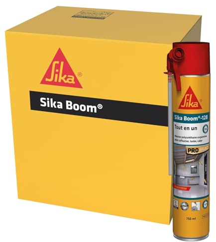 SIKA - Mousse polyuréthane expansive - Sika Boom 128 - Calfeutrer - Isoler - Caler - Int/Ext - Usage tous sens - Réutilisable - Multisupports - Expansion 34L - Blanc - Carton de 12 aérosols de 750ml
