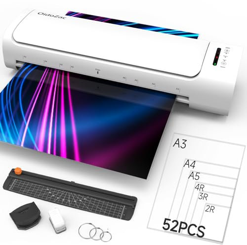 A3 Laminiergerät, 60s Quick Warm-up Laminiermaschine mit 52 Laminierblättern 13-Zoll-Kalt-Heiß-Laminierung 9 in-1 Laminiergerät mit Papierschneider Eckenabrunder für Büro Schule Geschäft Hausgebrauch