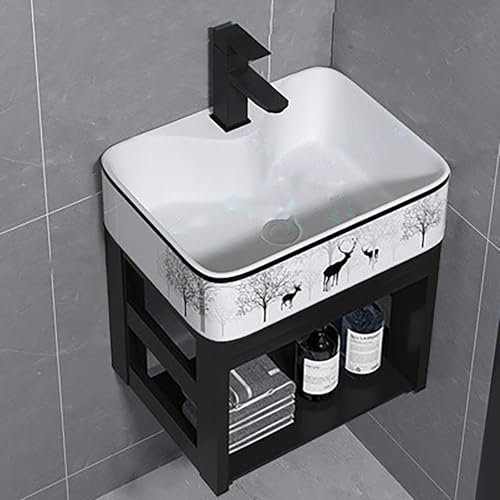 Lavabo In Ceramica,Lavabo A Parete,Lavandini Ad Angolo Per Bagno,Lavabo Piccolo Angolare Con Mobiletto,Design Salvaspazio,Lavandino Bagno Sospeso,Sanitari Bagno,Lavandino Piccolo(Black-deer)