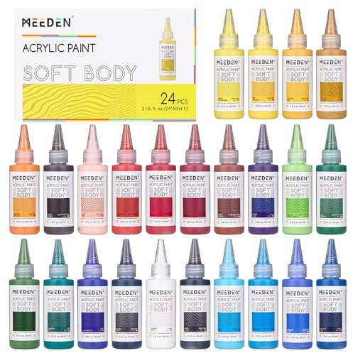 MEEDEN Soft Body Acrylic Paints Set: 24 Matte Finish Colors x 60ml/2oz Fluid Acrylic Paints for Art Painting on Canvas Wood & Glass for Students Adults Artists